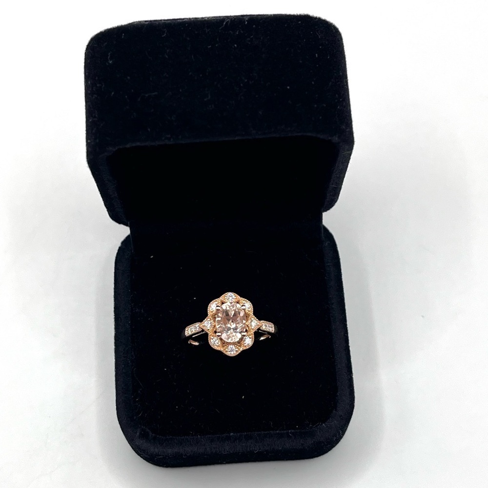 1.75 CT Lab Morganite and Diamond Ring 14K Gold Plated 925 Sterling Silver - Picture 7 of 8